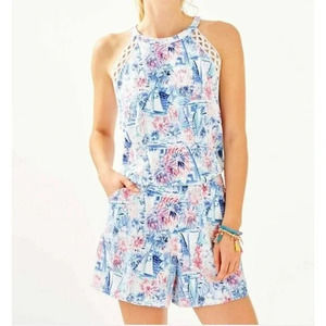 Lilly Pulitzer Romper Small Lala White Print Sleeveless Sea To Shining Sea